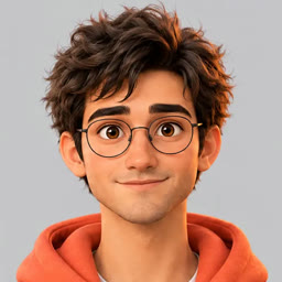 Theo, an animated character in round glasses and an orange hoodie